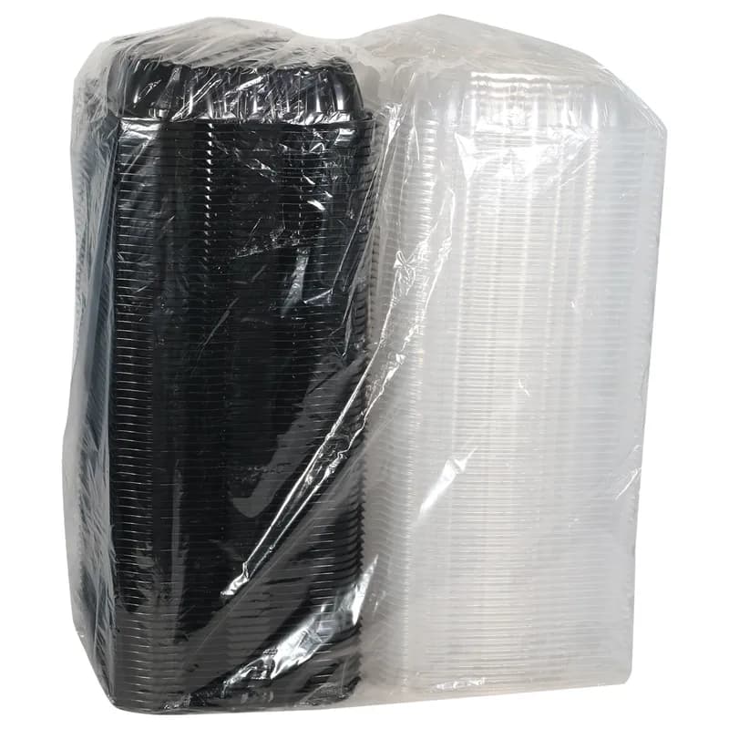 Take-Out Container Hinged 10.5X9.673X3.646 IN PP Black Clear 2-Color Vented 144/Case
