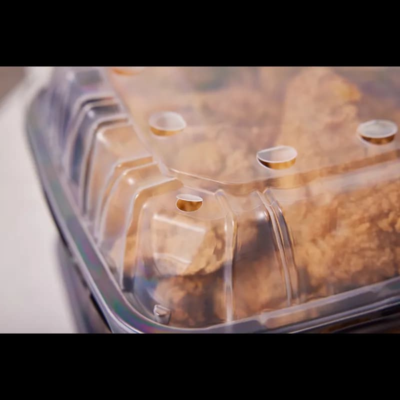 Take-Out Container Hinged 10.5X9.673X3.646 IN PP Black Clear 2-Color Vented 144/Case