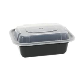 Take-Out Container Base & Lid Combo With Dome Lid 12 OZ PP Black Clear Rectangle 150/Case