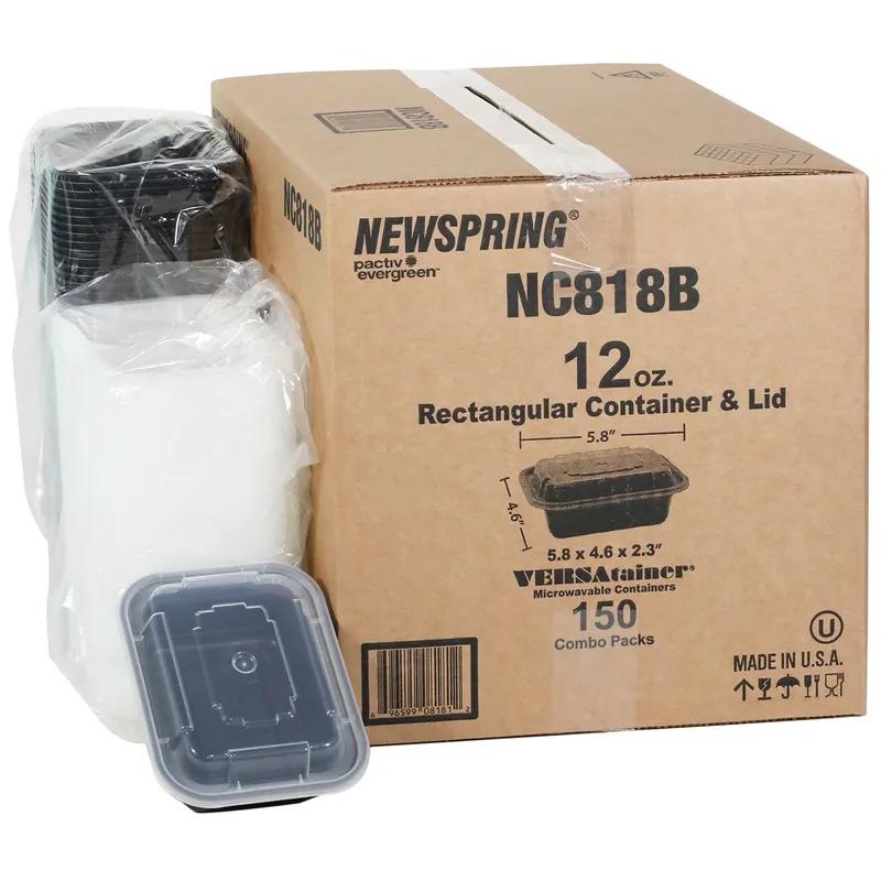 Take-Out Container Base & Lid Combo With Dome Lid 12 OZ PP Black Clear Rectangle 150/Case