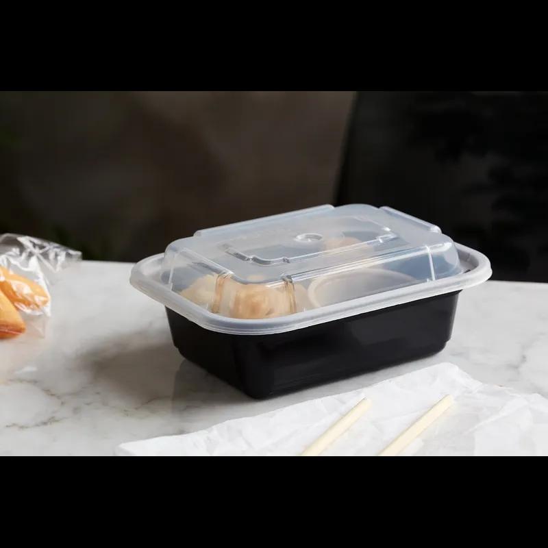 Take-Out Container Base & Lid Combo With Dome Lid 12 OZ PP Black Clear Rectangle 150/Case