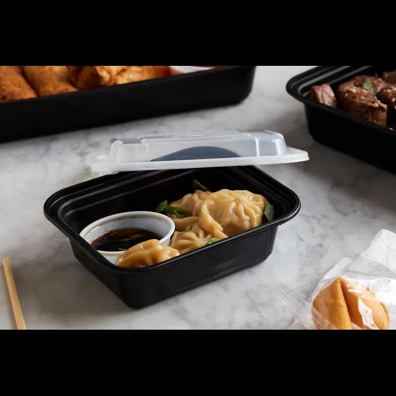 Take-Out Container Base & Lid Combo With Dome Lid 12 OZ PP Black Clear Rectangle 150/Case