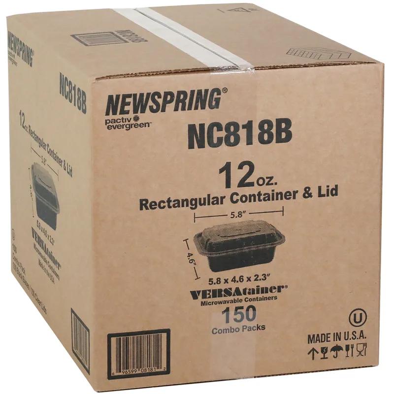 Take-Out Container Base & Lid Combo With Dome Lid 12 OZ PP Black Clear Rectangle 150/Case