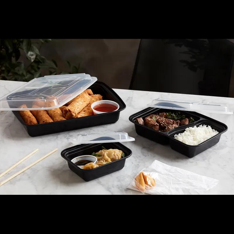 Take-Out Container Base & Lid Combo With Dome Lid 12 OZ PP Black Clear Rectangle 150/Case