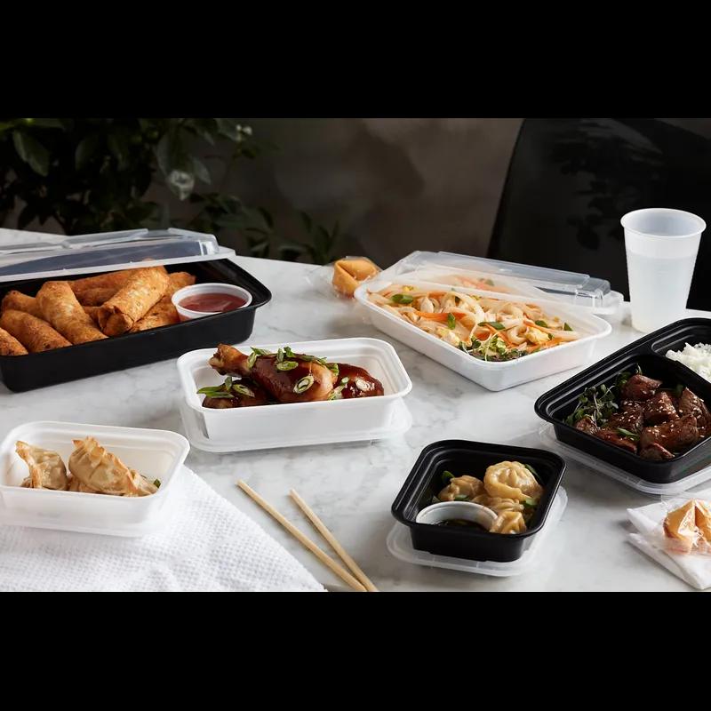 Take-Out Container Base & Lid Combo With Dome Lid 12 OZ PP Black Clear Rectangle 150/Case