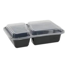 Take-Out Container Base & Lid Combo 30 OZ 2 Compartment PP Black Clear Rectangle 150/Case
