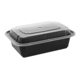 Take-Out Container Base & Lid Combo With Dome Lid 24 OZ PP Black Clear Rectangle 150/Case