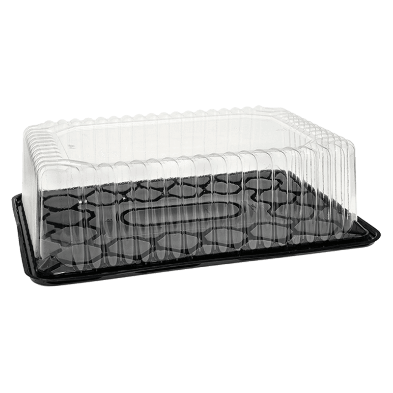 1/4 Sheet Cake Container & Lid Combo With Rosedome Lid 14.75X10.75 IN PET Black 50/Case