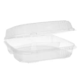 Take-Out Tray Hinged Large (LG) 9.2X8.9X2.9 IN 3 Compartment OPS Clear Square 200/Case