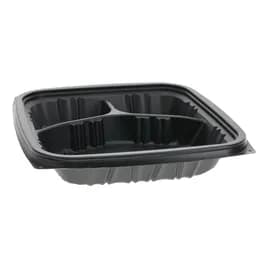 Take-Out Container 27 OZ 8.8X8.8X1.7 IN 3 Compartment MFPP Black 154/Case
