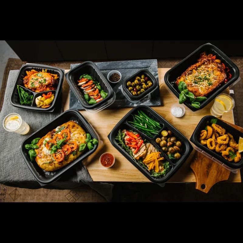 Take-Out Container 27 OZ 8.8X8.8X1.7 IN 3 Compartment MFPP Black 154/Case
