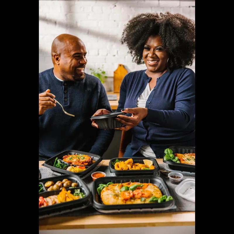 Take-Out Container 27 OZ 8.8X8.8X1.7 IN 3 Compartment MFPP Black 154/Case