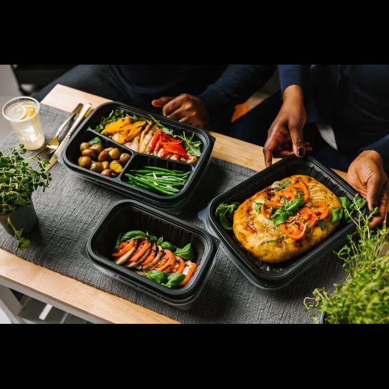 Take-Out Container 27 OZ 8.8X8.8X1.7 IN 3 Compartment MFPP Black 154/Case