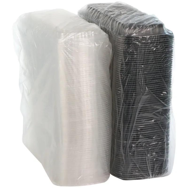 Full Slab Rib Take-Out Container Base & Lid Combo 41.9 OZ MFPP OPS Black Clear Rectangle Vented 80/Case