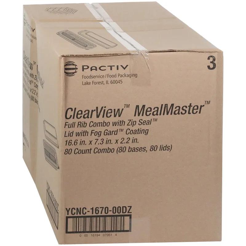 Full Slab Rib Take-Out Container Base & Lid Combo 41.9 OZ MFPP OPS Black Clear Rectangle Vented 80/Case