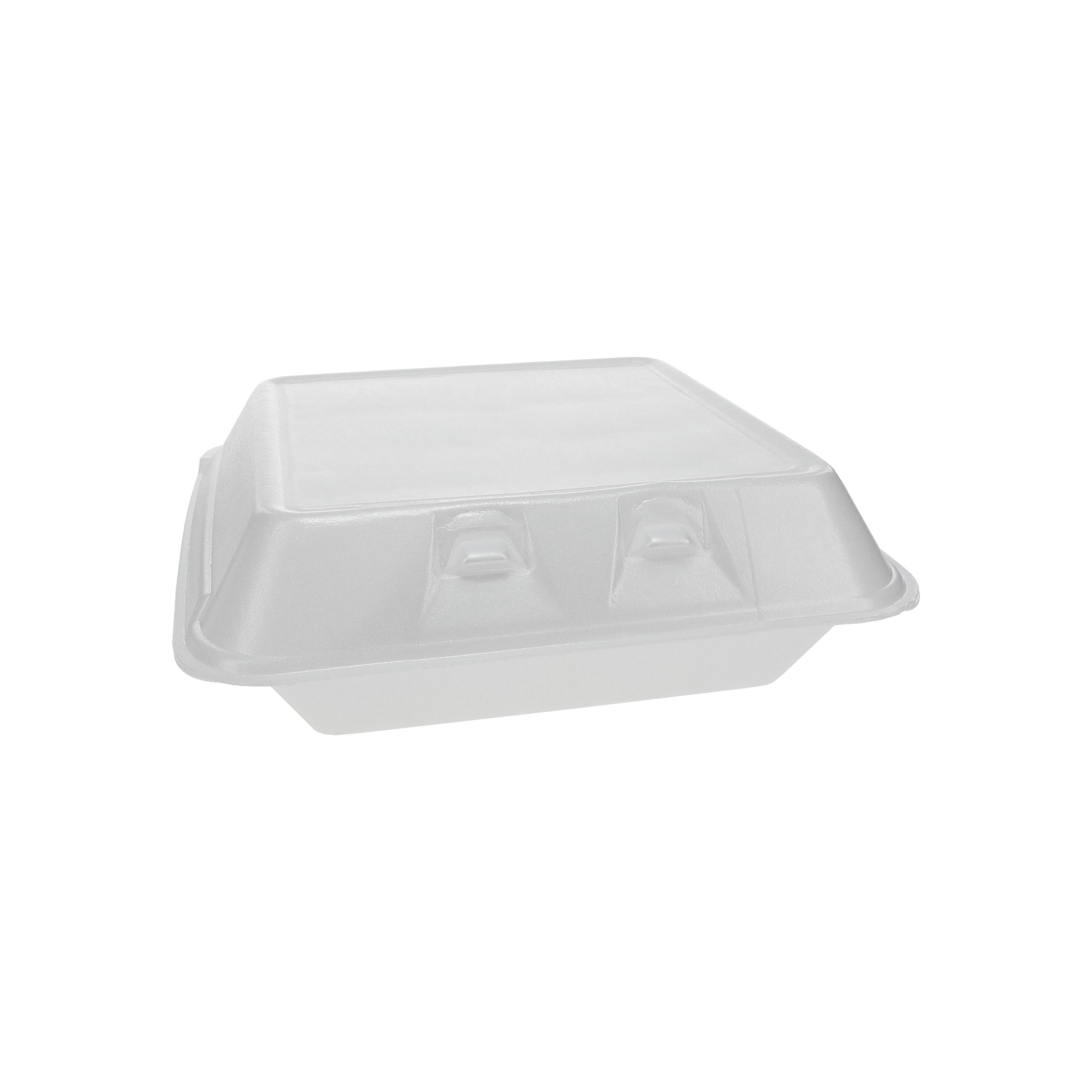 Take-Out Container Hinged 9X9.1X3.3 IN Polystyrene Foam White Square 150/Case