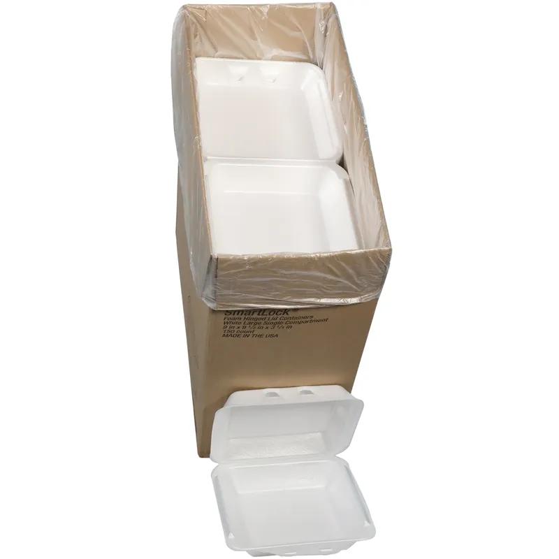 Take-Out Container Hinged 9X9.1X3.3 IN Polystyrene Foam White Square 150/Case