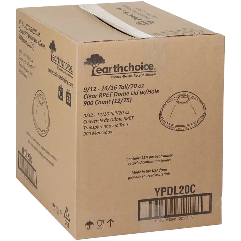 Lid Dome 3.8X1.4 IN RPET Clear For 20 OZ Bowl With Hole 900/Case