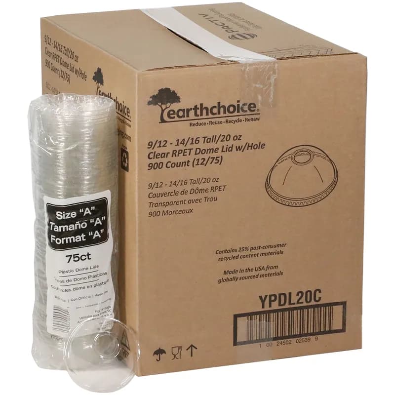 Lid Dome 3.8X1.4 IN RPET Clear For 20 OZ Bowl With Hole 900/Case