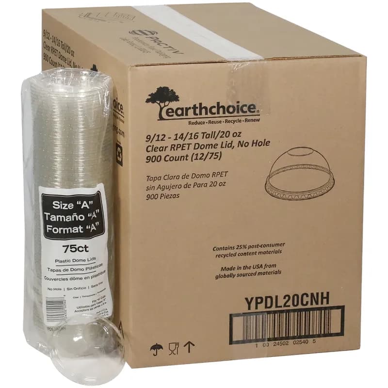 Lid Dome 3.8X1.4 IN RPET Clear Round For 20 OZ Container 900/Case