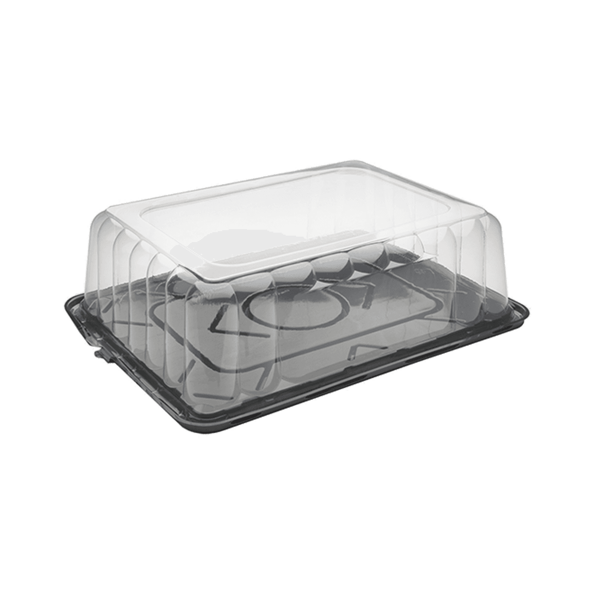1/8 Sheet Cake Container & Lid Combo With Rosedome Lid 11X9X4.25 IN PET Clear Black 50/Case