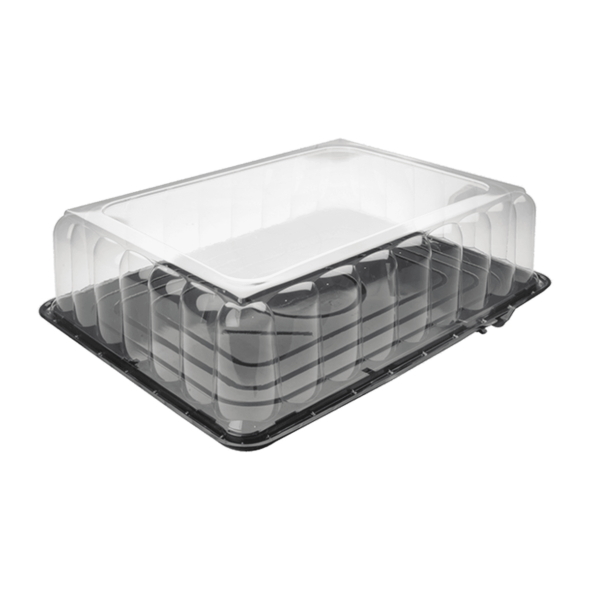 1/2 Sheet Cake Container & Lid Combo With Rosedome Lid 15X20 IN PET Black Clear 30/Case