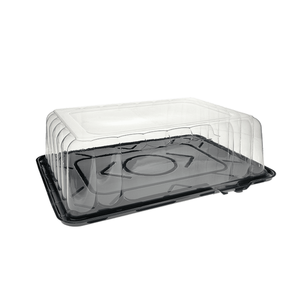 1/4 Sheet Cake Container & Lid Combo With Rosedome Lid 15X11 IN PET Black Clear 50/Case