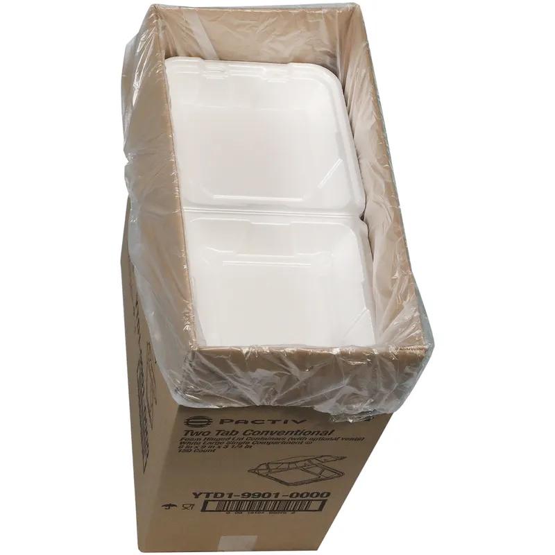 Take-Out Container Hinged 9.1X9X3.3 IN Polystyrene Foam White Square Closing Tabs 150/Case