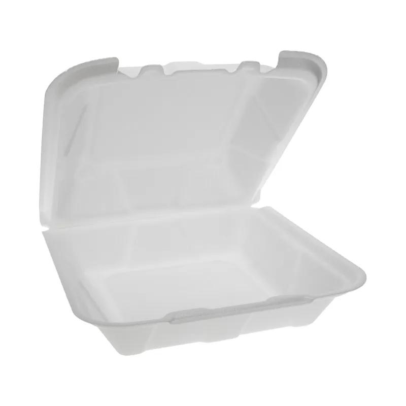 Take-Out Container Hinged 9.1X9X3.3 IN Polystyrene Foam White Square Closing Tabs 150/Case