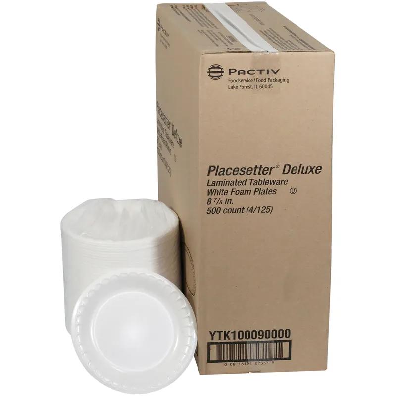 Plate 8.9X0.8 IN Polystyrene Foam White Round Laminated 500/Case