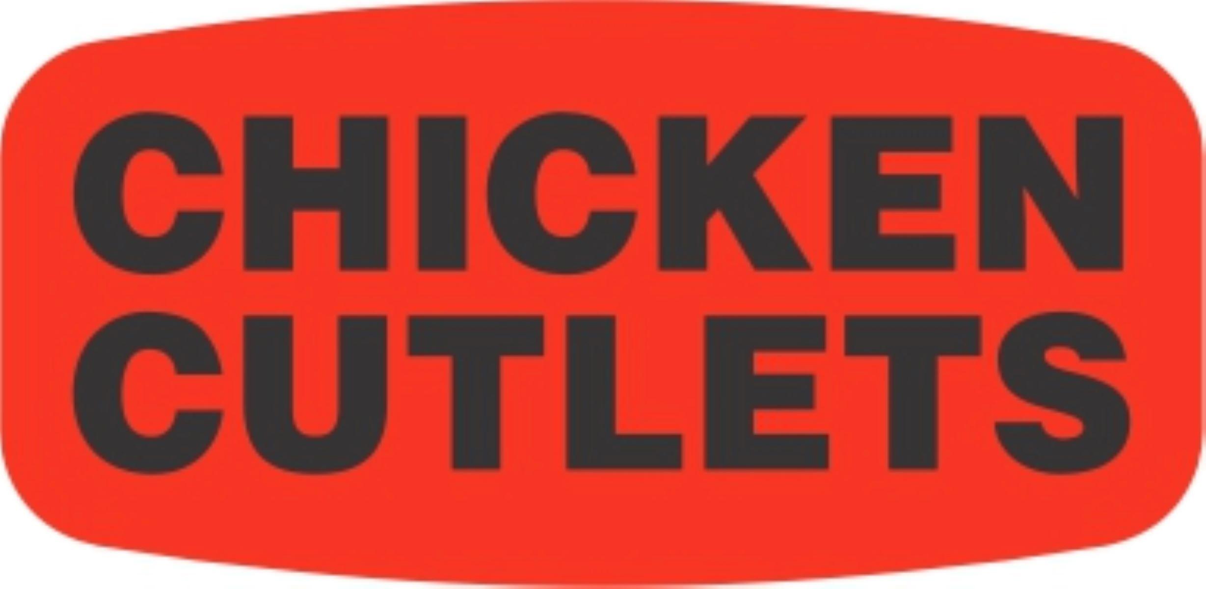 Chicken Cutlets Label Black Fluorescent Red Short Oval Dayglo 1000 Count/Roll 50 Rolls/Case 50000 Count/Case