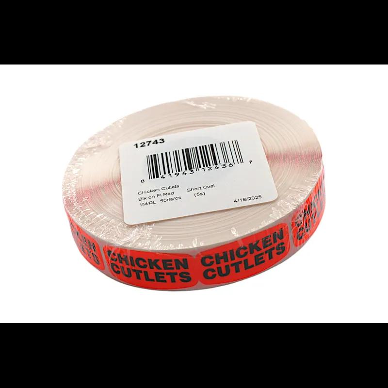 Chicken Cutlets Label Black Fluorescent Red Short Oval Dayglo 1000 Count/Roll 50 Rolls/Case 50000 Count/Case