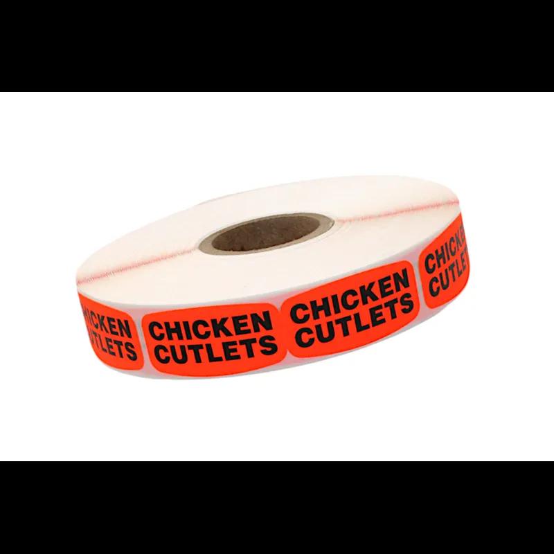 Chicken Cutlets Label Black Fluorescent Red Short Oval Dayglo 1000 Count/Roll 50 Rolls/Case 50000 Count/Case
