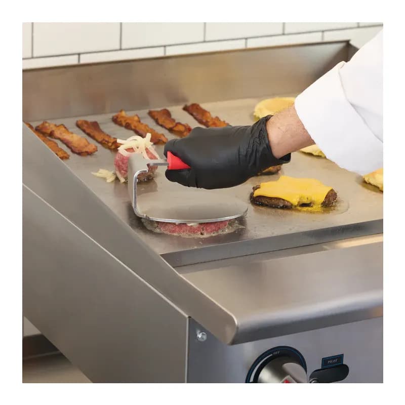 Smashed Burger Press 6 IN 1.67 LB 18/8 Stainless Steel Red With Red Silicone Sleeve 1/Each