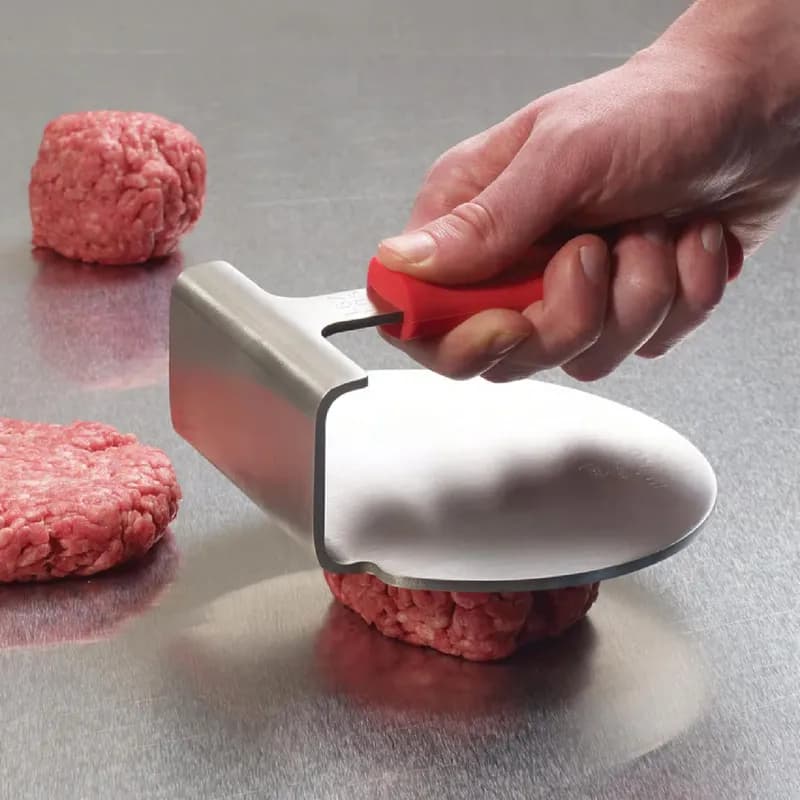 Smashed Burger Press 6 IN 1.67 LB 18/8 Stainless Steel Red With Red Silicone Sleeve 1/Each