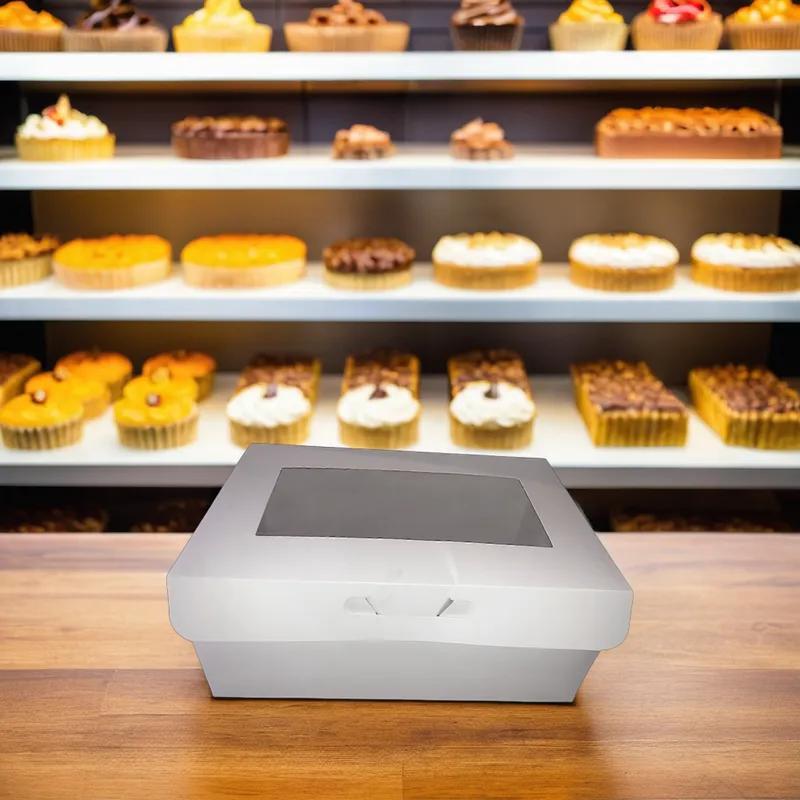 Cake Box 1/4 Size 14X10X6 IN Paperboard White Rectangle With Window 100/Case