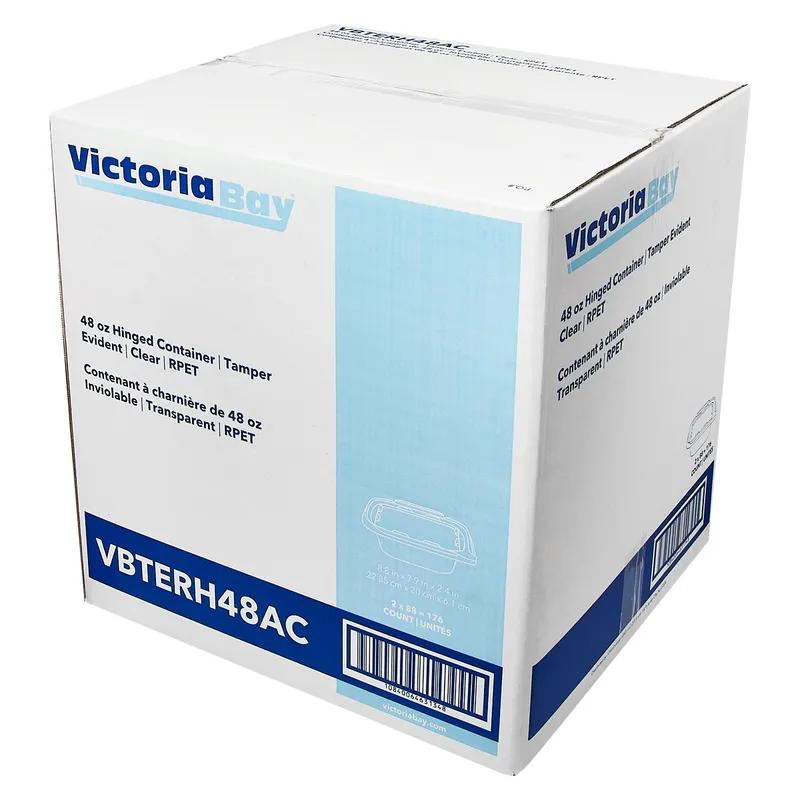 Victoria Bay Deli Container Hinged 48 OZ RPET Clear Tamper-Evident 88 Count/Pack 2 Packs/Case 176 Count/Case