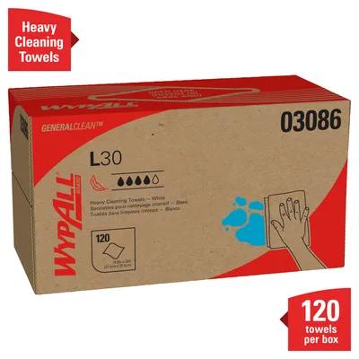 WypAll® L30 Cleaning Towel 10X10.8 IN Heavy Duty DRC White Pop-Up Box 120 Sheets/Pack 10 Packs/Case 1200 Sheets/Case