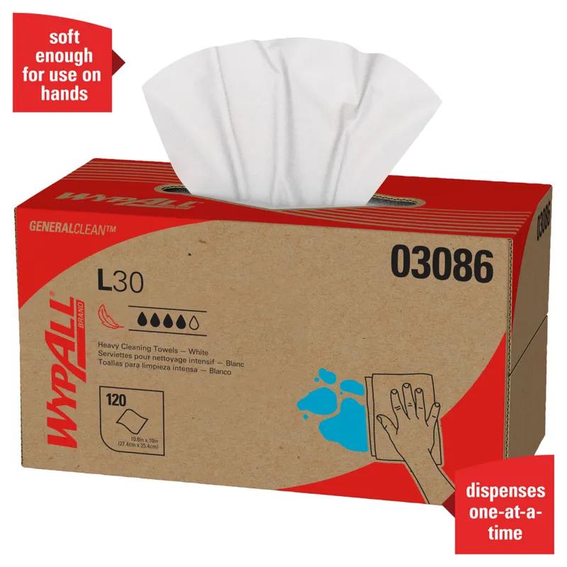 WypAll® L30 Cleaning Towel 10X10.8 IN Heavy Duty DRC White Pop-Up Box 120 Sheets/Pack 10 Packs/Case 1200 Sheets/Case