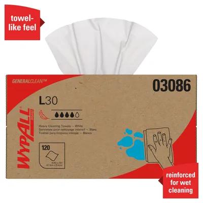 WypAll® L30 Cleaning Towel 10X10.8 IN Heavy Duty DRC White Pop-Up Box 120 Sheets/Pack 10 Packs/Case 1200 Sheets/Case