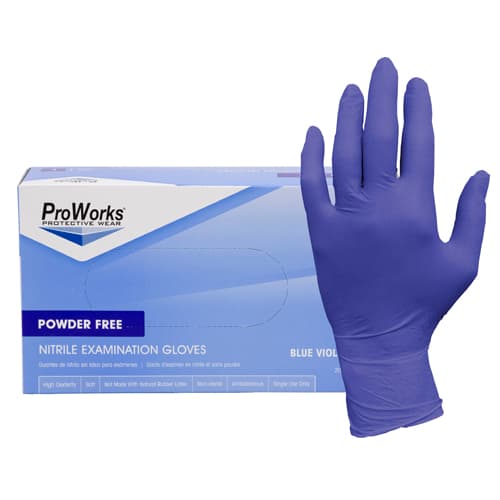 ProWorks® Exam Gloves Medium (MED) Violet Blue 3MIL Micro Texture Nitrile Powder-Free Beaded Cuff 200 Ct/Box 10 Box/Case