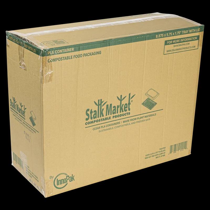 Stalk Market Sushi Take-Out Tray Base & Lid Combo 8.875X5.75X1.75 IN PLA Black Clear 300/Case