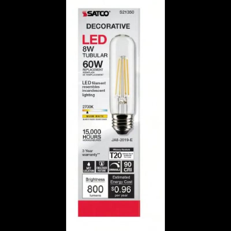 Light Bulb Clear 8 Watt LED Medium Base 2700 K 120V 90 CRI Dimmable 6 Count/Box 24 Count/Case