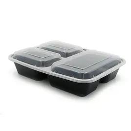 Take-Out Container Base & Lid Combo 32 OZ 3 Compartment Plastic Black 150/Case