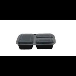 Take-Out Container Base & Lid Combo 32 OZ 3 Compartment Plastic Black 150/Case