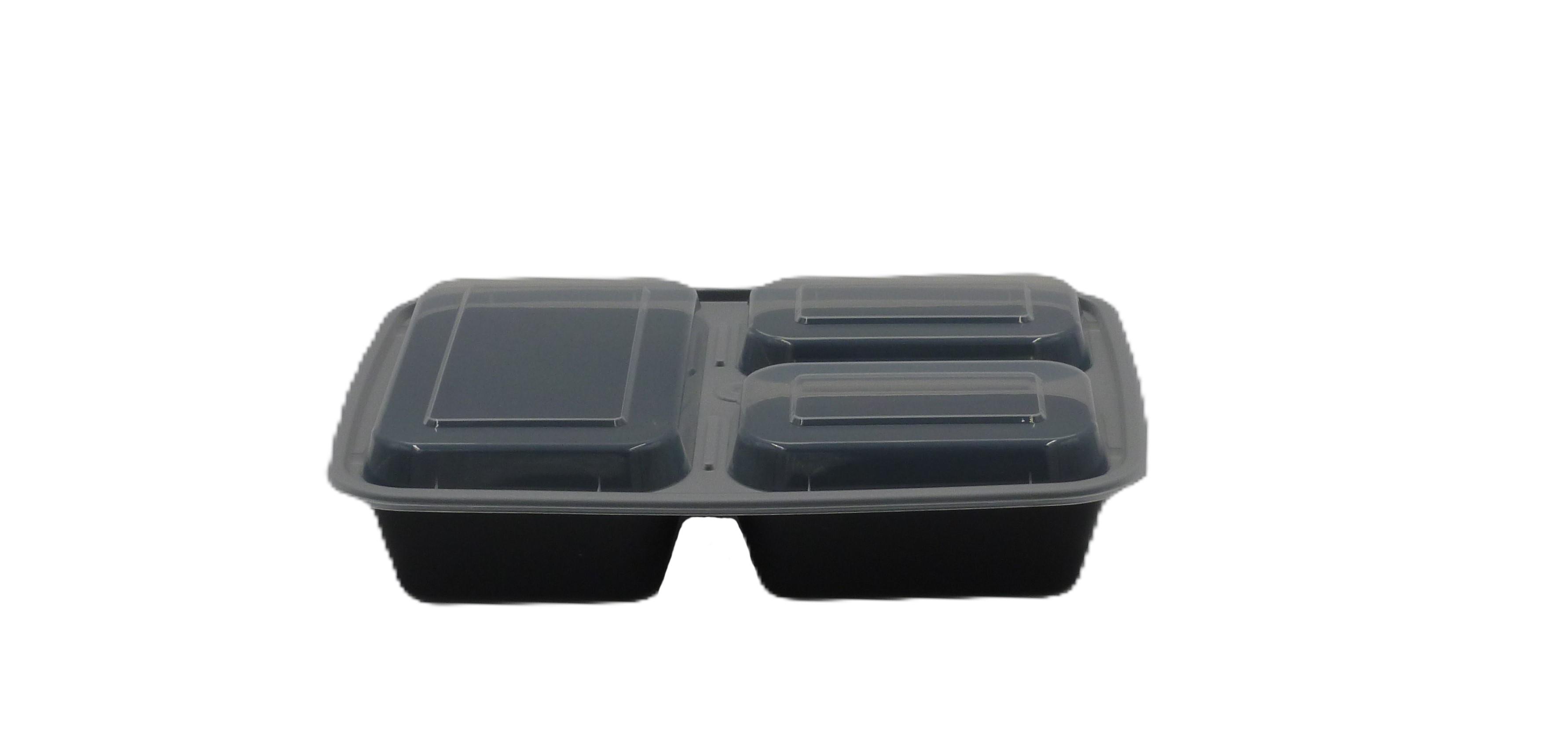 Take-Out Container Base & Lid Combo 32 OZ 3 Compartment Plastic Black 150/Case