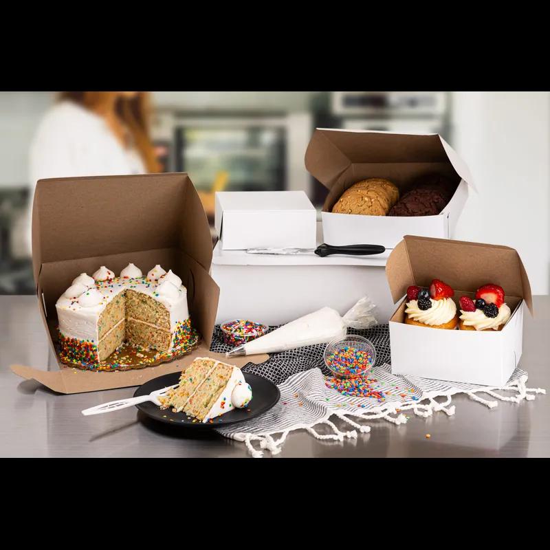 Bakery Box 6X6X3 IN White Brown Lock Corner 1-Piece 250/Bundle