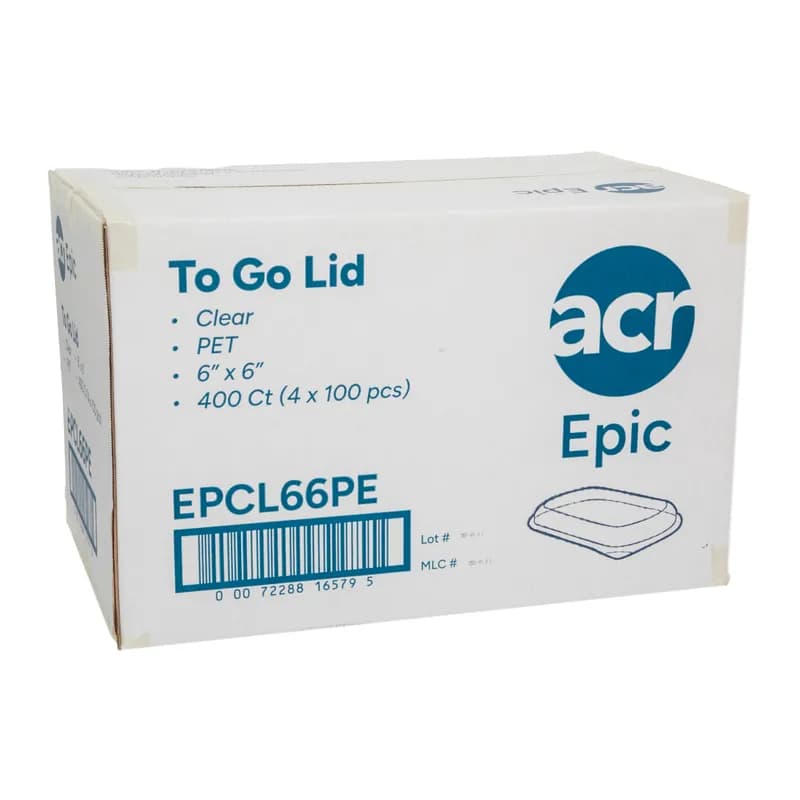 Epic Lid 6X6 IN PP Clear For Container 100 Count/Pack 4 Packs/Case 400 Count/Case