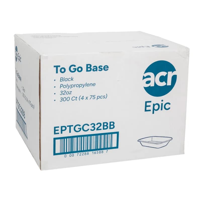 Epic Take-Out Container Base 32 OZ PP Black 75 Count/Pack 4 Packs/Case 300 Count/Case