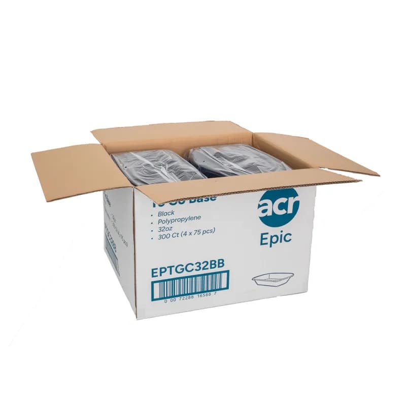 Epic Take-Out Container Base 32 OZ PP Black 75 Count/Pack 4 Packs/Case 300 Count/Case